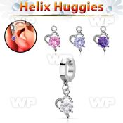 ehhz9 helix huggie w a dangling heart w a big central round cz