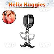 ehk507 black steel helix huggie w dangling black mustache