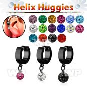 ehkfr black steel helix huggie w dangling multi crystals ball
