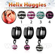 ehkfrd black steel helix huggie w triple line multi crystal ball