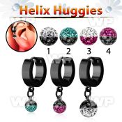 ehkfre black steel helix huggie w two color multi crystal ball