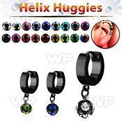 ehkmjt black stainless steel helix huggie w multi jewel ball