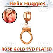 ehr765 rose gold steel helix huggie w dangling handcuff