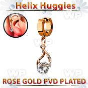 ehrz416 rose gold steel helix huggie w dangling snap fit cz 