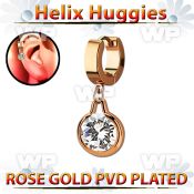ehrz417 rose gold steel helix huggie earring w dangling w cz