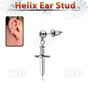 erbd768 ball shaped steel helix ear stud w dangling dagger