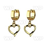 erg666 gold steel huggies earrings w a heart shaped dangling