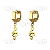 erg709 gold steel huggies earrings w dangling musical note