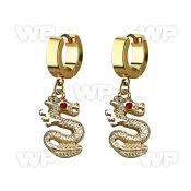 erg721 gold steel huggies earrings dangling dragon crystal eye