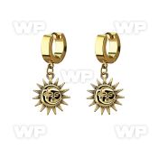 erg726 gold steel huggies earrings w a sun dangling