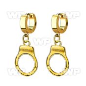 erg765 gold pvd plated stainless steel huggie dangling handcuff