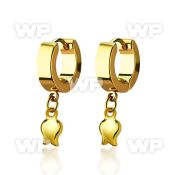 erg767 gold stainless steel huggies earrings w dangling tulip 