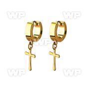 ergcrs gold stainless steel huggies w dangling plain cross