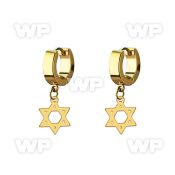 ergdsr gold steel huggies earrings w dangling david star