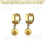 ergfot8 gold steel huggies earrings w 8mm ball w frosted effect
