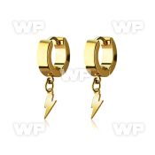 erglit gold steel huggie earring w dangling lightning symbol