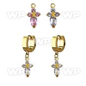 ergz518 gold steel huggies earrings w dangling cross w 4 czs