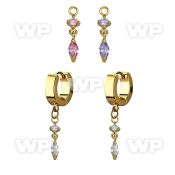 ergz522 gold steel huggies earrings w dangling oval cz
