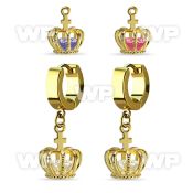 ergz590 gold plated stainless steel huggie w dangling crown w cz