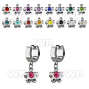 erh399 steel huggies earrings w dangling flower w a big crystal