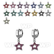 erh488 steel huggies earrings w dangling crystal studded star