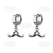 erh517 steel huggies earrings w dangling up turned mustache