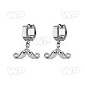 erh519 steel huggies earrings w dangling happy mustache 