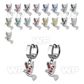 erh550 steel huggies earrings w dangling dove w tiny crystals