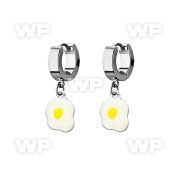 erh645a steel huggies earrings w an eggs dangling