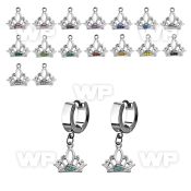 erh649 steel huggies earrings w dangling crystal studded crown