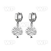 erh697 steel huggies earrings w dangling tree of life design