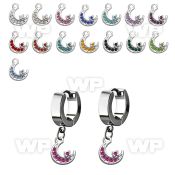 erh734 steel huggies earrings w dangling moon w crystals