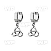 erh736 steel huggies earrings w dangling celtic trinity knot