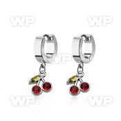 erhchz steel huggies earrings w dangling crystal cherry design