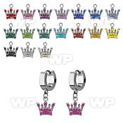 erhcr4 steel huggies earrings w dangling crystal studded crown