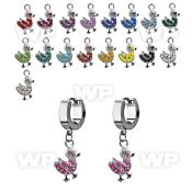 erhdk2 steel huggies earrings w dangling crystal duck 