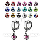 erhmj6 steel huggies earrings w dangling 6mm multi jewel balls