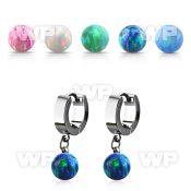 erhop8 steel huggies earrings w dangling 8mm opal balls