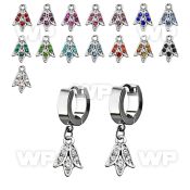 erhtu1 steel huggies earrings w dangling crystal tulip flower