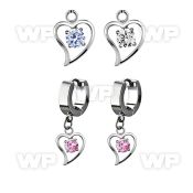 erhz17 steel huggies earrings w round cz inside heart dangling