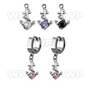erhz371 steel huggies earrings w dangling anchor w round cz