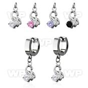 erhz375 steel huggies earrings w dangling little swan w round cz