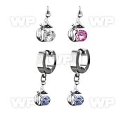 erhz378 steel huggies earrings w dangling lady cat design w cz