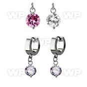 erhz383 steel huggies earrings w dangling twin prong set 10mm cz