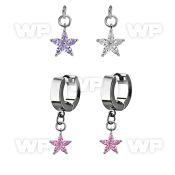 erhz413 steel huggies earrings w dangling flower w prong set cz