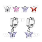 erhz589 stainless steel huggie earring w dangling butterfly