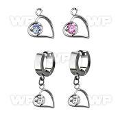 erhz66 steel huggies earrings w dangling lying heart w round cz