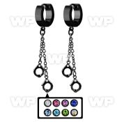 erk652 black steel huggies earrings w dangling handcuffs