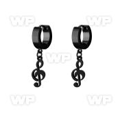 erk709 black steel huggies earrings dangling black musical note