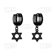 erkdsr black steel huggies earrings w dangling david star
